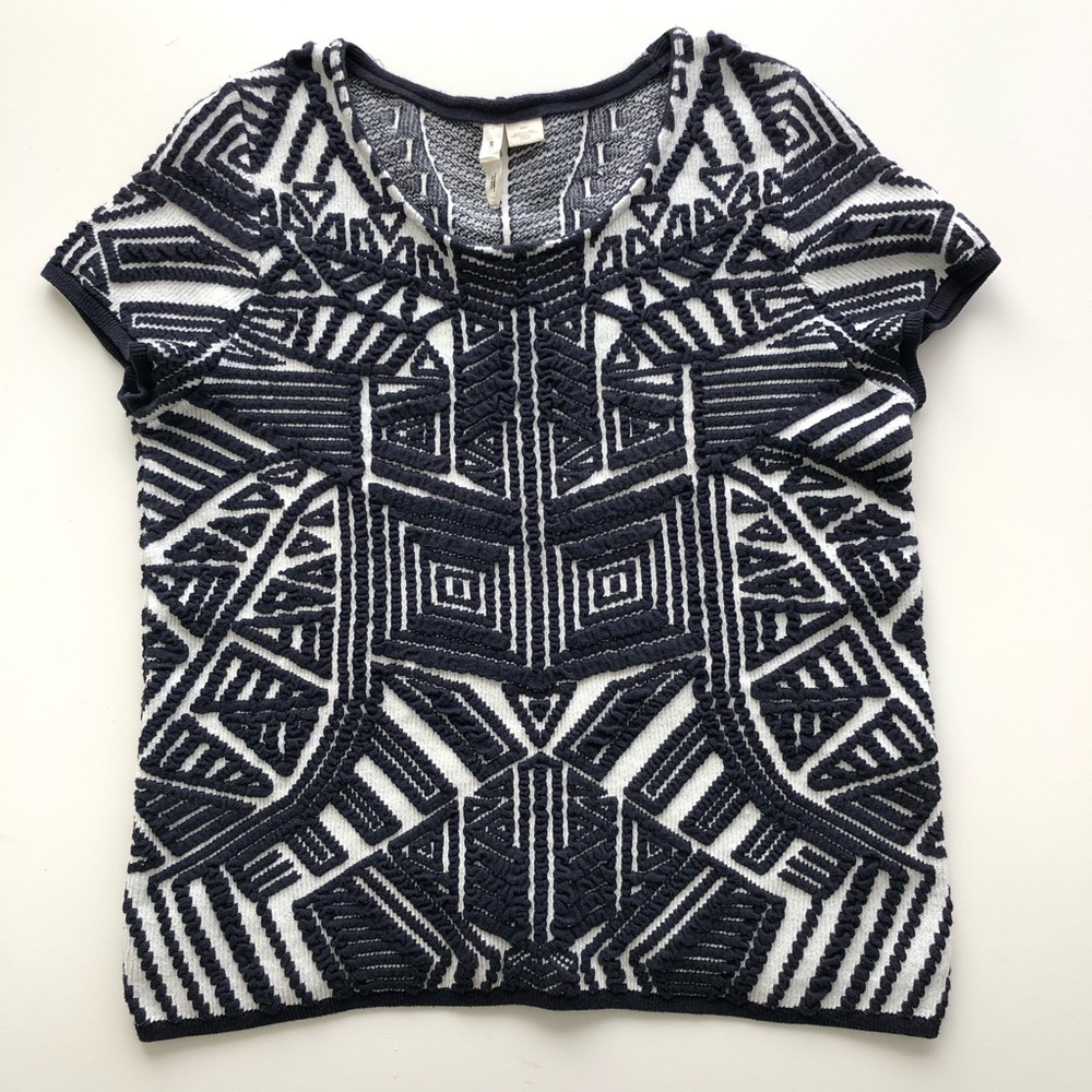 Anthropologie Moth Navy Blue Grey Pattern Sweater